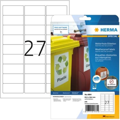 Etiket HERMA 4864 63.5x29.6mm weerbestendig wit 270 stuks