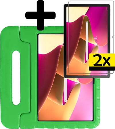 Hoes - Geschikt voor Lenovo Tab M10 Plus (3e / 3rd Generatie) - Met 2x Screenprotector - Kinderhoes Shockproof Bumper - Kidsproof Case - Tablet Hoesje - Kinder Cover - Groen