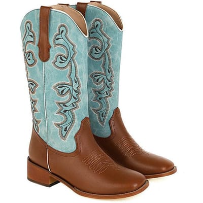 Nieuwe Alles-Passende Geborduurde Mouw Cowboylaarzen Midden-Schacht V-Mond Retro Ridder Westerse Laarzen Damesschoenen 36 bruin