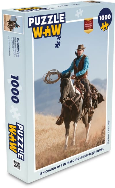 Puzzel Een cowboy op een paard tegen een grijze hemel - Legpuzzel - Puzzel 1000 stukjes volwassenen