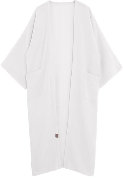 Knit Factory Elva Lange Kimono Vest Dames - Damesvest met Steekzakken - Mousseline vest voor de lente en zomer - 100% Ecologisch Katoen - Woolwhite - 36/42