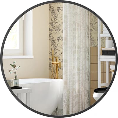 Ronde Wandspiegel Ø 40,7 cm - Metalen Frame voor Badkamer, Woonkamer en Slaapkamer - Eenvoudige Montage in Inktzwart