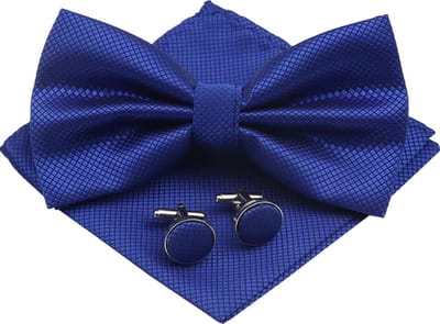 Fako Fashion - Vlinderstrik, Pochette & Manchetknopen - Kleine Ruit - Vlinderdas - Strikje - Pochet - Royal Blauw - Koningsblauw