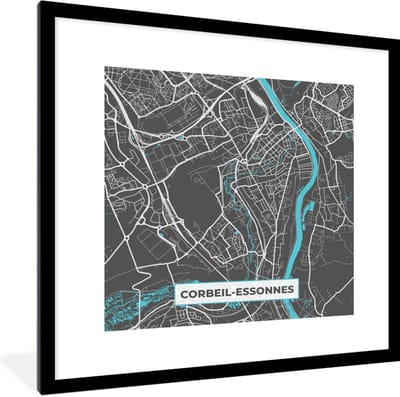 Fotolijst incl. Poster - Plattegrond - Stadskaart - Kaart - Frankrijk - Corbeil-Essonnes - 40x40 cm - Posterlijst