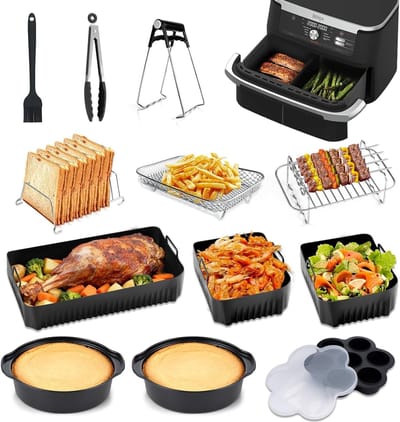 17-delige Accessoireset voor Airfryer met Siliconen Mallen, Bakvormen, Frituurmand en Tangen, Herbruikbaar en Geschikt voor Diverse Airfryers