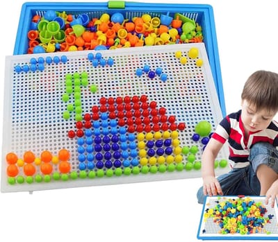 Mozaïek Puzzel - Paddenstoel Nagels - Kinderen Knutselen - Gladde Randen - 29 x 21 cm - Mix Kleuren