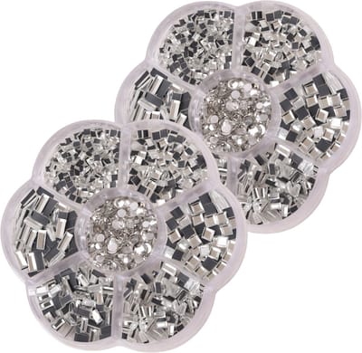YUBBI Nagel 3D Glitter en Figuur Carousel - Nail Art Set - Nagelsteentjes - Strass - Strikjes - Parels - 2 Stuks - Nr. 09 Diamond Dusk