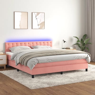 vidaXL - Boxspring - met - matras - en - LED - fluweel - roze - 160x200 - cm