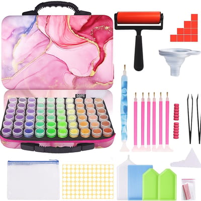 BOTC Diamond Painting Opbergdoos - 70 Potjes - Incl. Toolkit - Sorteerkoffer - Roze