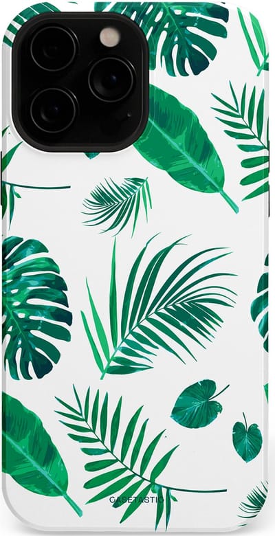 Casetastic Hoesje Geschikt voor Apple iPhone 13 Pro Max Magsafe - Stijlvolle Beschermende Duo-layer Case - Groene Witte Jungle Bladeren Print