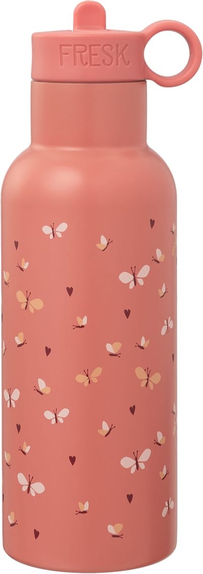 Fresk Thermosfles 500 ml - RVS Waterfles – Lekvrije Drinkfles voor Kinderen – Koude en Warme Dranken – BPA-vrij – Onbreekbaar – 2 Doppen – Thermosbeker – Drinkbeker Meisjes - Roze - Butterflies