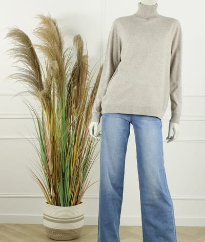 Dames col trui Roba-effen beige melee-fijngebreid-maat L/XL-koltrui-coltrui