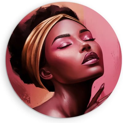 Saammp Muurcirkel Hout - Afrikaanse Vrouw - Roze - abstract - Ø 90 - Wandcirkel - Wanddecoratie Cirkel - Muurdecoratie Woonkamer - Slaapkamer decoratie - Rond Schilderij