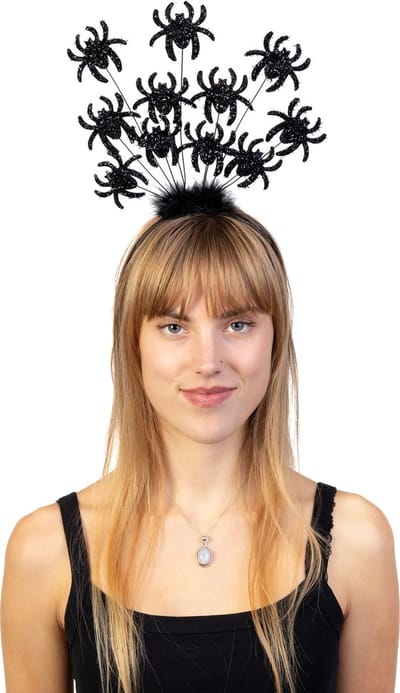 KIMU® Haarband Spinnen Zwart Dons - Spinnen Web Diadeem Halloween - Griezel Spinnetjes Zwarte Weduwe Spider Horror Wolfspin Vogelspin Wolfspin Festival