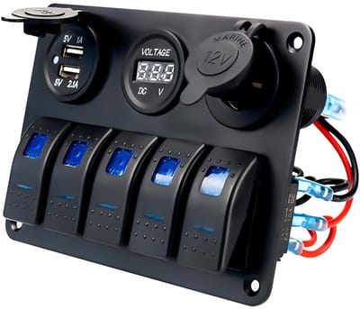OmGoods - Dailygoody - 5-Way Switch Panel - USB aansluiting - IP66 waterdicht - geschikt voor auto en caravan - veelzijdige schakelaar - ideaal voor bootgebruik