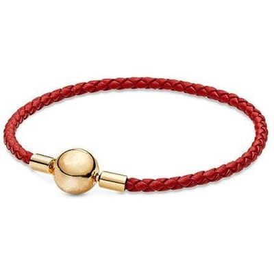 925 Sterling Zilver Goud Leren Touw Rood Enkele Lus Ronde Kop Fit Europese Charm Armband Voor Vrouwen Diy Sieraden Maken 20cm rood