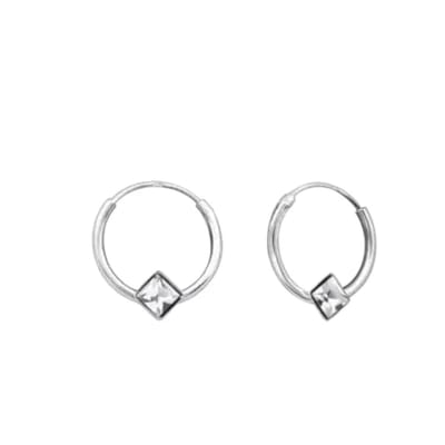Aramat Jewels | Oorringen | Zilveren Kinder Oorringen Vierkante Kristal – 10mm 925 Zilver | | | |10mm | Zilver | Kinderen, Volwassenen | Verkleurd niet