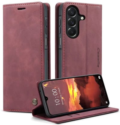 CaseMe 013 Hoesje Geschikt voor Samsung Galaxy A27 - Book Case met Standaard - Portemonnee Beschermhoes - Pasjeshouder voor Twee Pasjes - Rood
