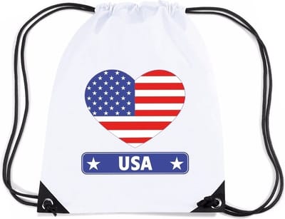 Amerika USA hartje vlag - nylon rugzak - wit - supporters - rijgkoord - sport