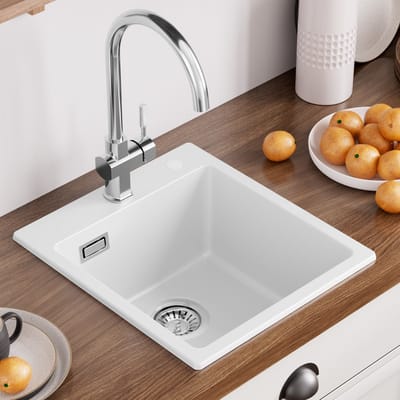 Auralum max Spoelbak Keuken 40x45CM - Spoelbakken Graniet - Enkele spoelbak Wit - Met waterafvoersysteem - Voor 40 cm kast