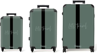 NoBoringSuitcases.com® - Kofferset 3 delig - Koffer lichtgewicht - Groen - Let’s Travel - Reiskoffer set met 4 wielen - Handbagage trolley - Middelgrote rolkoffer - Ruimbagage koffer - Koffers met TSA slot