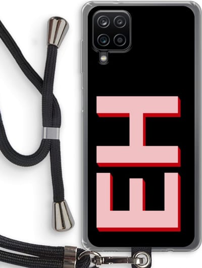 Gepersonaliseerd - Case Company® - Hoesje met koord geschikt voor Samsung Galaxy A12 hoesje met Koord - Monogram - Telefoonhoesje met Zwart Koord - Bescherming aan alle Kanten en Over de Schermrand