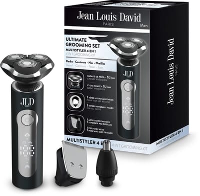 Multifunctionele trimmer - JEAN LOUIS DAVID - 4-in-1 VERZORGINGSSET - 3 koppen - Digitaal display - Zwart