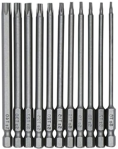 Magnetische Torx-bitset 11 Stuks - 1/4 inch, T6-T40, 100 mm Lang, Zeskantige Schacht, S2 Staal