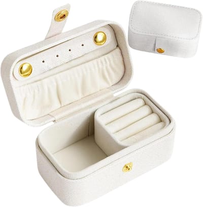 Sieradendoosje Reis - Sieraden Opberger - Sieraden Georganiseerd - Waterdicht Faux Leer - 9.5 x 5 x 5 cm - Wit