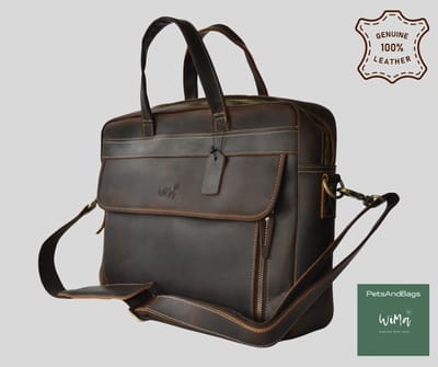 WiMa PetsAndBags - Laptoptas -Amsterdam – 17 inch Crazy Horse (rund) leren laptoptas (handgemaakt)