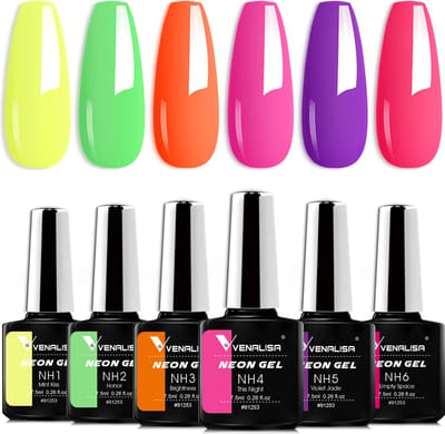 Venalisa Neon UV Gellak Set - 45 ml (6x 7.5 ml) - Gellak Neon - Gellac Neon - Gellak Fluo - Gellak Fluoriserend - Gellak Felle Kleuren - Gellak Regenboog - Gellak Kleuren - Venalisa Gellak - Gellak Nagellak