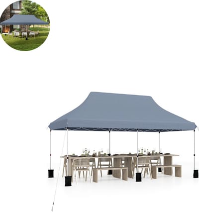 Partytent opvouwbaar - Paviljoen - 300x600 cm - Easy up - Waterdicht - met Zijwanden - Weerbestendig - Grijs