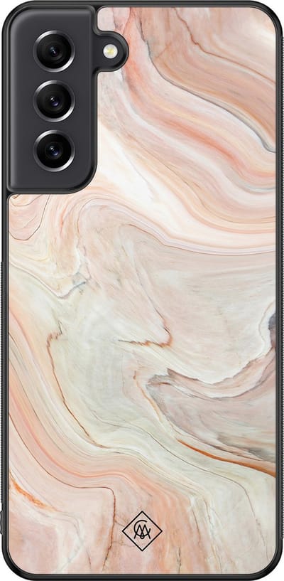 Casimoda® hoesje - Geschikt voor Samsung Galaxy S21 FE - Marmer Waves - Zwart TPU Backcover - Water - Bruin/beige