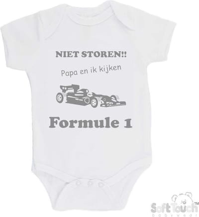 100% katoenen Romper "Niet storen!! Papa en ik kijken Formule 1" Unisex Katoen Wit/grijs Maat 56/62