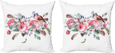 ABAKUHAUS Decoratieve kussenhoes – 2-delige set – Vintage rozen – 45x45 cm – Reseda groen / koraalrood