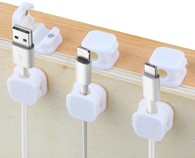 Magnetische kabelclips set van 6, kabelorganizer voor opladers en snoeren, ideaal voor thuis, kantoor en auto, wit