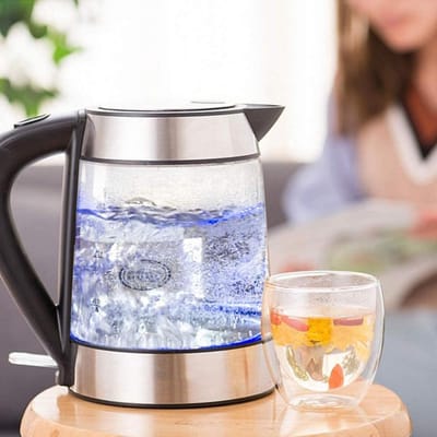 Elektrische Waterkoker - Glastopper Ketel - Snel Water Koken - Verlichte LED Indicator - 1.7 Liter - Transparant