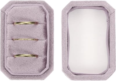 Velvet Ring Box met 3 Compartimenten, Octagonale Ringenhouder voor Sieradenopslag, Handgemaakt Vintage Display voor Trouwringen en Verlovingen in Champagne Paars