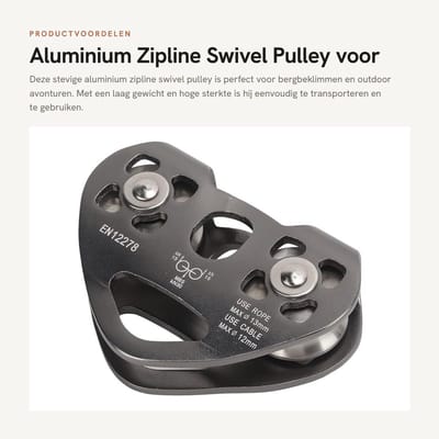 Dailygoods- Zipline Katrol - Aluminium met Dubbele Lagere - Tandem Speed - Roestvrij Staal - Laag Gewicht - Geschikt voor Bergbeklimmen - Klimkatrol