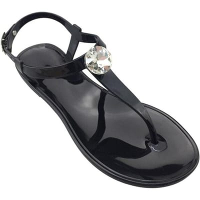 Zomer Platte Bodem Clip Toe Vrouwen Sandalen Mode Strass Meisje Schoeisel Plus Size Slippers Comfortabele Dames Jelly Schoenen 38 zwart