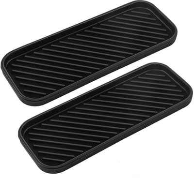 carmdering - Siliconen drainagemat -Sponshouder - 2 Stuks - Gootsteenorganiser - Gootsteen Bakje - Siliconen - Afdruipbakje - Zeepkist - voor Keuken en Badkamer - 225*88mm - Zwart