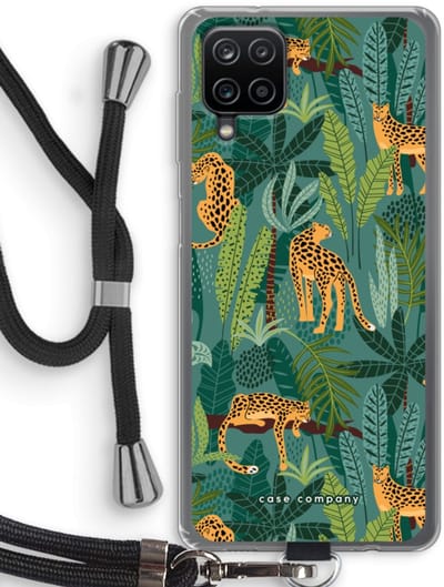 Case Company® - Hoesje met koord geschikt voor Samsung Galaxy A12 hoesje met Koord - Luipaard 2 - Telefoonhoesje met Zwart Koord - Bescherming aan alle Kanten en Over de Schermrand