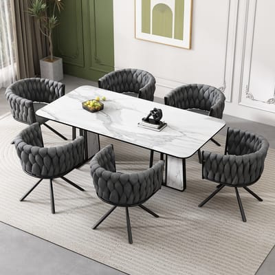 Merax Velvet Eetkamerstoelen - Set van 6 - Draaibaar 360° - Grijs - Luxe & Comfort - Metalen Poten