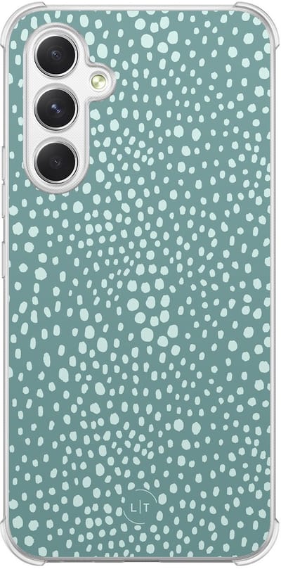 Shockproof hoesje - Geschikt voor Samsung Galaxy A54 - Blue dots - Extra sterke case - TPU/polycarbonaat - Gestipt - Blauw, Transparant