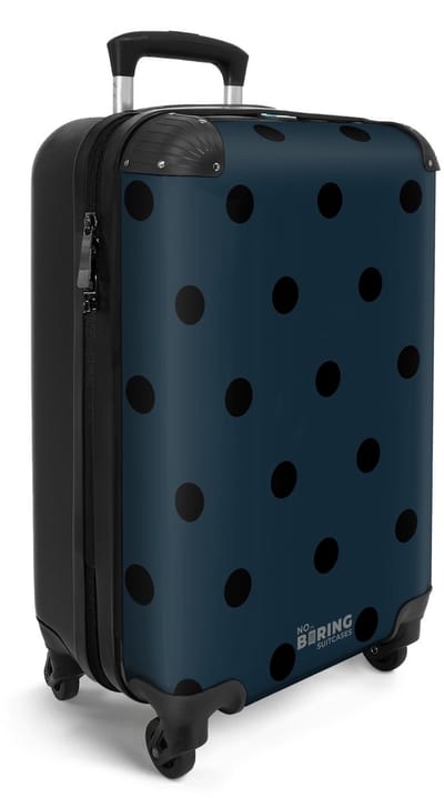NoBoringSuitcases.com® - Handbagage koffer lichtgewicht - Reiskoffer trolley - Blauw met zwarte stippen - Reis rolkoffer met wieltjes - Carry on reistrolley op wielen - Luggage suitcase - 55x40x20 en 55x35x25 - Bagage 55 cm