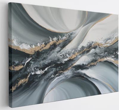 Saammp Canvas Schilderij - Grijs - goud - Abstract - 30x20 - Foto op canvas - Wanddecoratie - Muurdecoratie Woonkamer - Slaapkamer decoratie - Canvas Print