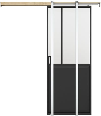 Vente-unique Schuifdeur werkplaatsstijl met schuifsysteem - Zwart en gehard glas - H205 x B63 cm - ARTISTO II