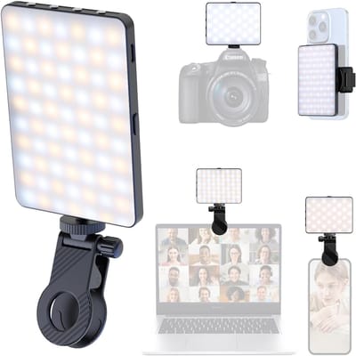 Ynkkvre - LED Video Lamp - LED Selfie Ringlamp Clip – Dimbare Videolamp met 72 LED’s – 2700–6500K – Oplaadbaar USB-C – Camera & Smartphone Verlichting voor Vlog, Live Streaming en Make-up - 12*7.2cm