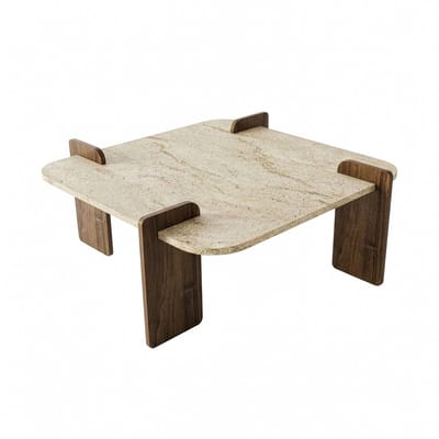 Asir - Salontafel - Travertijn, walnoot - 100% met melamine gecoat spaanplaat - 90 x 35 x 90 cm