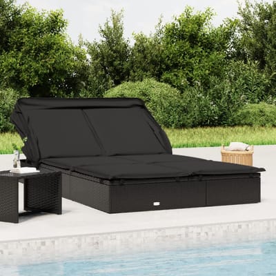 vidaXL - Ligbed - 2-persoons - met - dak - 213x118x97 - cm - poly - rattan - zwart